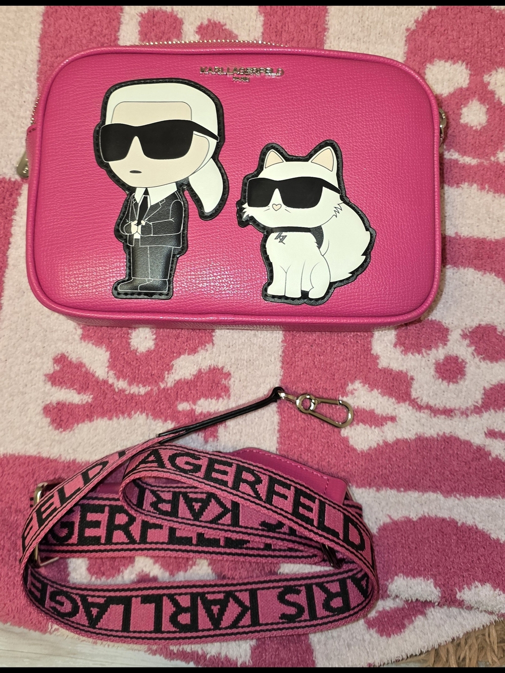 Karl Lagerfeld Pink Camera Crossbody Bag with Strap